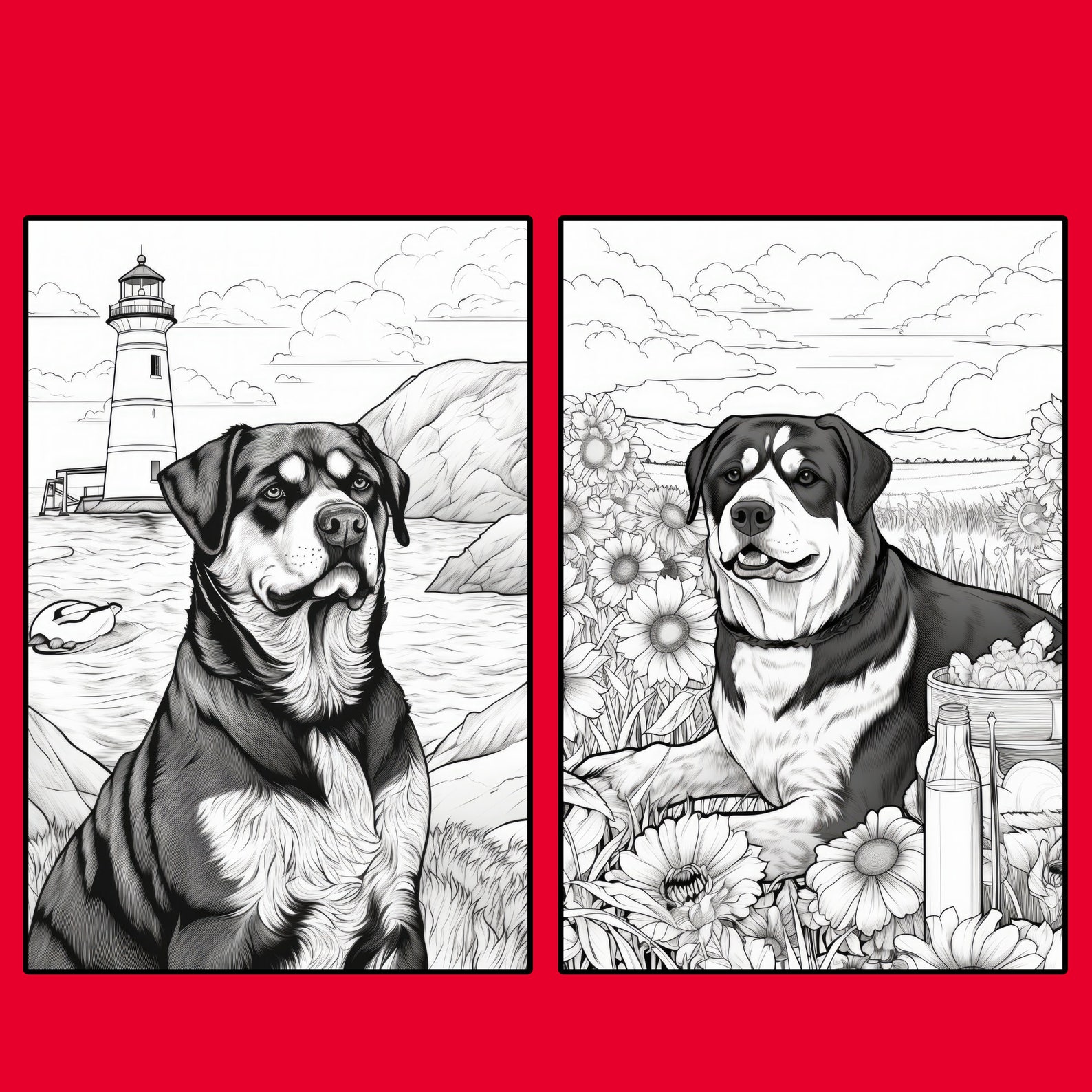 Rottweiler Coloring Pages: 39 Printable Dog Illustrations (PDF) - Etsy