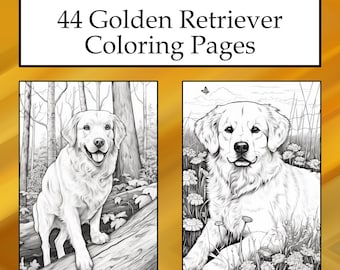44 målarbilder med golden retriever: Utskrivbar hundkonst (PDF)