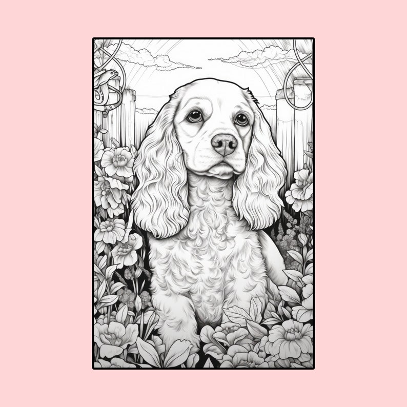 Cocker Spaniel Coloring Pages: 21 Printable Dog Illustrations (PDF) - Etsy