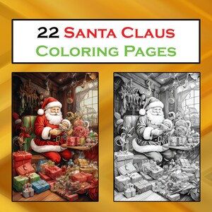 22 Santa Claus Coloring Pages, Printable PDF Christmas Coloring Pages, Coloring Pack, Instant Download PDF Coloring Print