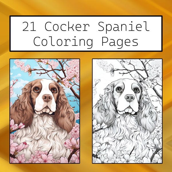 21 Cocker Spaniel Coloring Pages, Printable PDF Dog Coloring Pages, Coloring Pack, Instant Download PDF Coloring Print