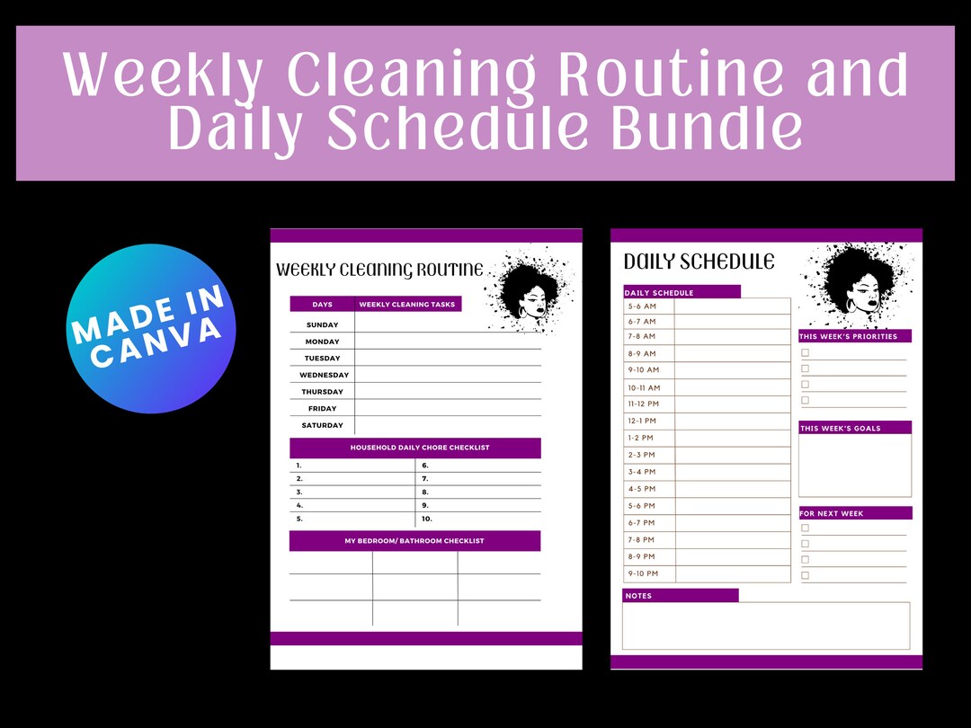 Canva Black White Purple Weekly Chore Chart Cleaning Checklist Daily ...