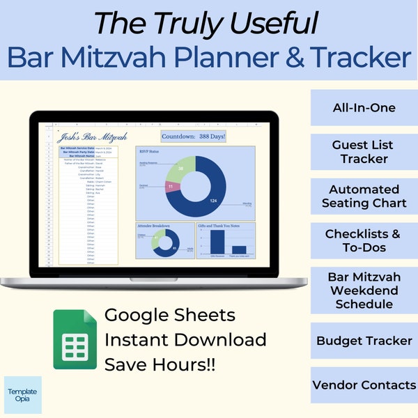 Truly Useful Bar Mitzvah Planner Spreadsheet | Guest List and Seating Chart, Budget, B-Mitzvah Checklist, All-in-one Tracker!