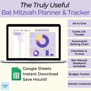 Truly Useful Bat Mitzvah Planner Spreadsheet | Guest List and Seating Chart, Budget, B-Mitzvah Checklist, All-in-one Tracker!