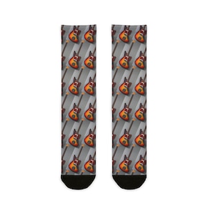 Retro Electric Guitar Pattern Crew Socks | Musician Rock Instrument Socks