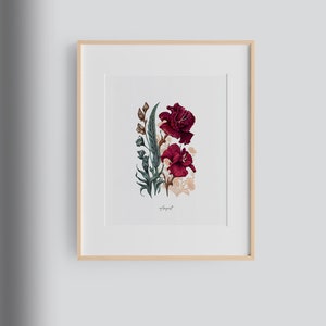 August Birth Flowers | Poppy and Gladiolus Flower Print, August Birth Gift, Botanical Wall Art, Personalized Birthday Gift |
