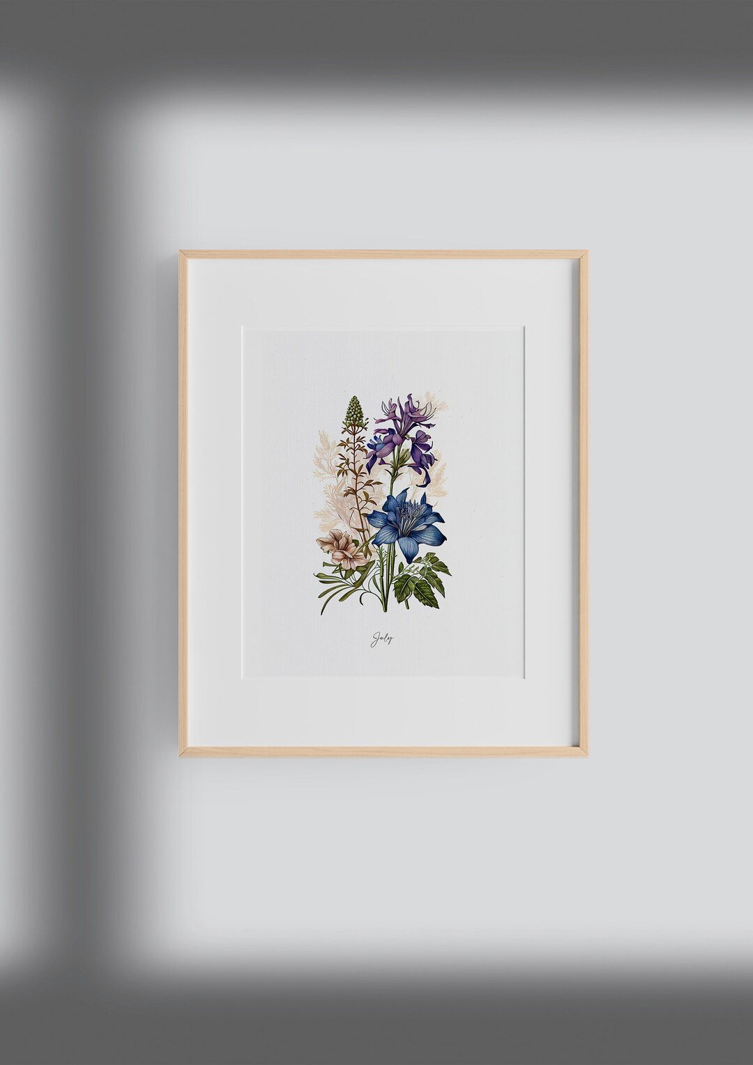 July Birth Flowers Larkspur and Waterlily Flower Print, July Birth Gift