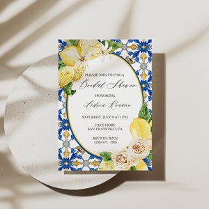 Mediterranean Bridal Shower Invitation, Blue Tile Bridal Shower, Italian Bridal Shower Invite, Italian Lemon Bridal Shower Invite, Digital