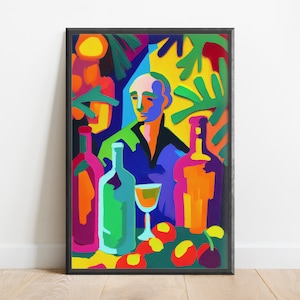 Tropical Pop Art Bartender | Instant Digital Download | Printable Luxury Wall Art, Minimalist Home Decor, Lush Floral Vibe, Kitchen, Bedroom