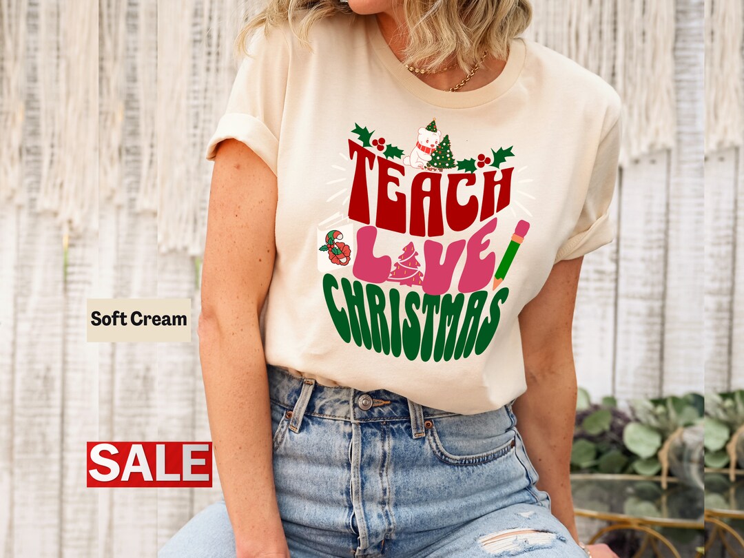 Teach Love Teacher Christmas Sweatshirt Teacher Christmas Etsy