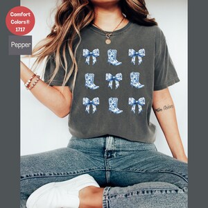 Comfort Colors Chinoiserie Shirt, Blue Ribbon Coquette Bow Shirt, Cute Cowboy Boot Shirt, Western Country Graphic Tee