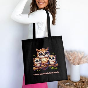 Cute Owl Family Tote Bag, Owl Lover Gift, Adorable Owl Artwork, Eco-Friendly Reusable Bag, Cute Animal Canvas Tote, Gift for Her.