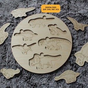 LASER CUT FILE - Dinosaurs Puzzle - line drawing - colour yourself - svg - dxf - pdf - xcs