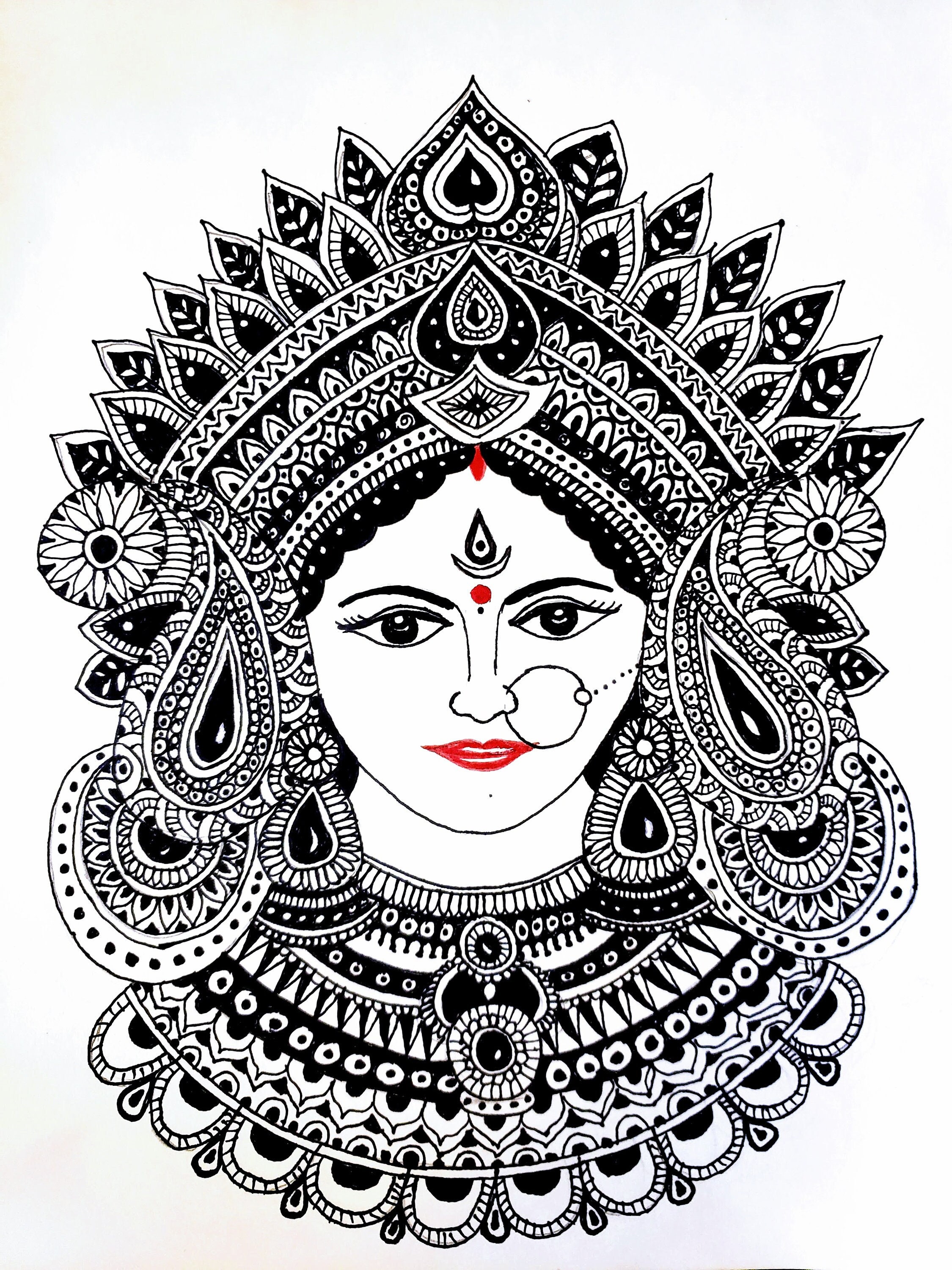 How to Draw Durga Maa Face Step by Step | Outline drawing of Maa Durga 2020  - YouTube