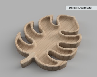 Monstera Leaf Catch All Tray - STL  & DXF - Wood CNC Projects - Digital Download