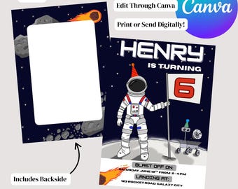 Space Birthday Party Invitation | Outer Space Party Invite, Galaxy Birthday Invite, Solar System Invitation, Astronaut Birthday Invitation