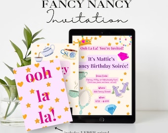 Fancy Nancy-verjaardagsuitnodiging: bewerkbaar soireefeest, afdrukbare pdf (digitale download)