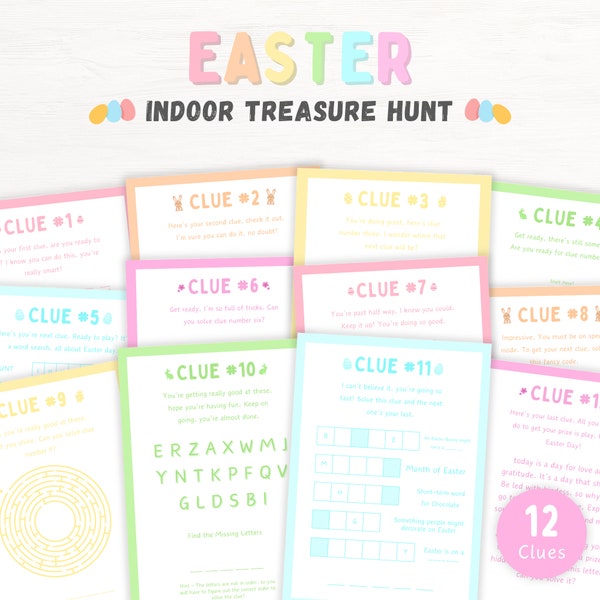 Easter Scavenger Hunt For Kids, Indoor Easter Game, Treasure Hunt Clues, Easter Hunt Clues, Easter Egg Hunt, Kids Easter Activities