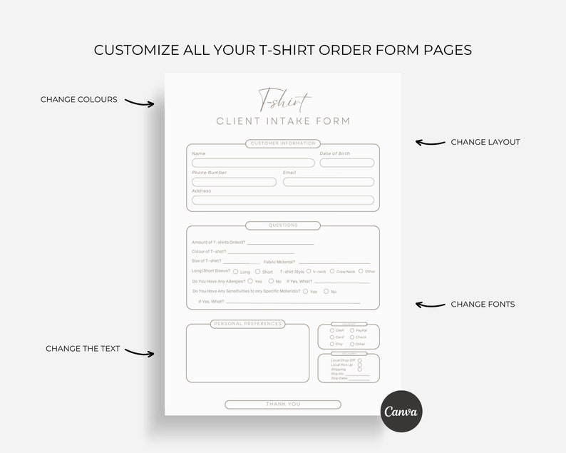 Editable T-shirt Order Form Template Printable Shirt Order - Etsy
