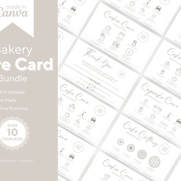 Bakery Care Cards Bundle for Bakers Packaging Inserts for Bakery Business Templates for Baking Thank You Note for Customer Order Inserts PDF