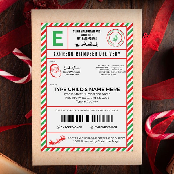 Elf Mail Shipping Label, Elf Arrival Package, Santa Shipping Label, North Pole Sticker Labels, Santa Mail, Elf Mail, Instant Download, PDF