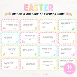 Búsqueda del tesoro en interiores y exteriores de Pascua para niños, pistas del juego de búsqueda del tesoro, búsqueda de huevos de Pascua imprimible, actividades de la iglesia para niños y adolescentes