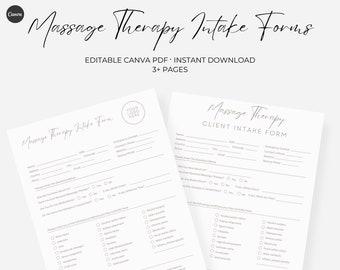 Massage Therapy Forms, Client Intake Form, Esthetician Templates, Beauty Salon Forms, Customize in Canva, SOAP Notes, Aftercare