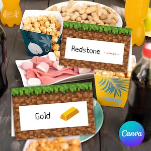 Pixel Craft Food Cards, Editable Pixel Craft Food Tents, Printable Video Game Food Label Cards, Table Signs for DIY Birthday Party