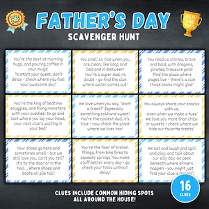 Chasse au trésor pour la fête des pères, Indices de chasse au trésor pour papa, activité fête des pères à imprimer, anecdotes, cadeau pour papa, cadeau d'un enfant, téléchargement immédiat