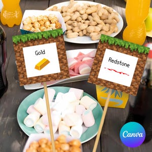 Pixel Craft Food Cards, Editable Pixel Craft Food Tents, Printable Video Game Food Label Cards, Table Signs for DIY Birthday Party