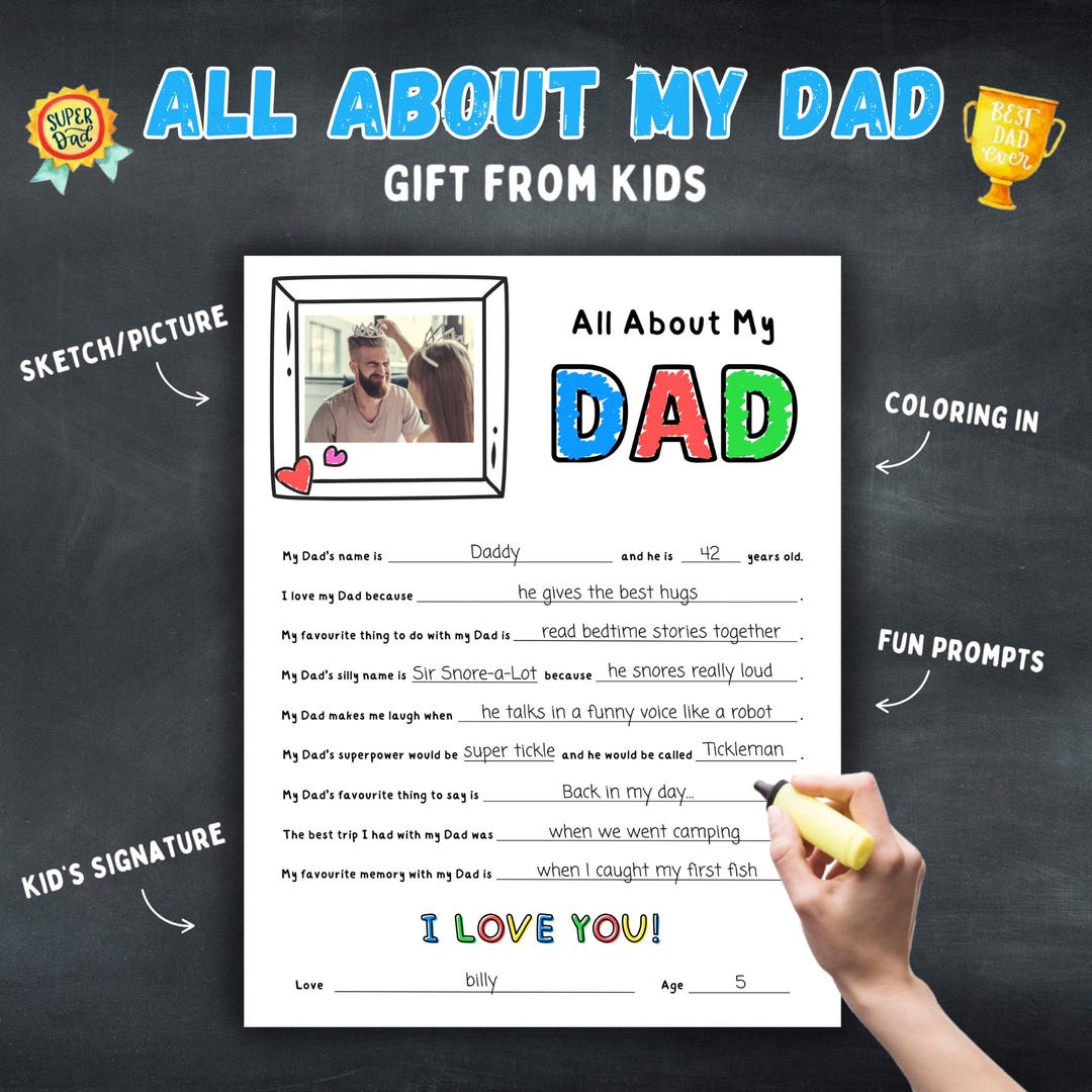All About My Dad Printable Fathers Day Questionnaire Dad Gift From Kids ...