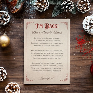 Carta de llegada de elfo de Elf He vuelto Plantilla Carta de Navidad editable para niños Nota de Elf Mensaje de retorno Página de saludo de Navidad imprimible X-Mas