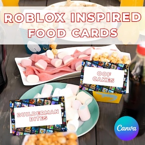 Roblox Inspired Food Cards, Editable Canva Food Tents, Printable Video Game Food Label Cards, Table Signs for DIY Birthday Party
