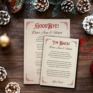 Cartas de llegada y salida de los elfos Nota navideña de los elfos Carta de regreso de los elfos en Navidad Plantilla de mensaje imprimible de despedida de los elfos