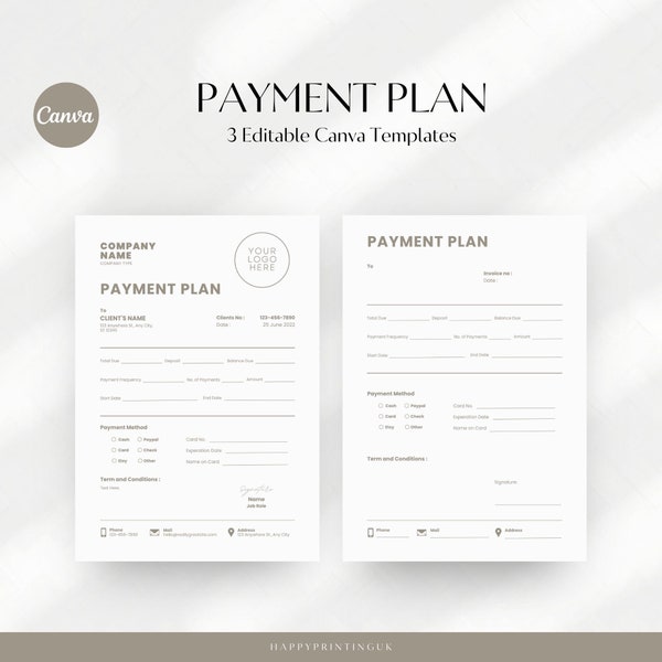 Flexible Payment Plan Template, Purchase Contract Editable, Repayment Planner, Buy Now Pay Later, Digital Canva Templates, Small Business