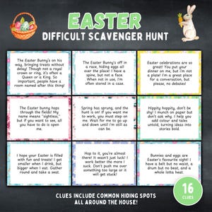 Difficult Easter Treasure Hunt Clues, Challenging Easter Scavenger Hunt Clues, Teen Easter Treasure Hunt, Tween Easter Treasure Hunt