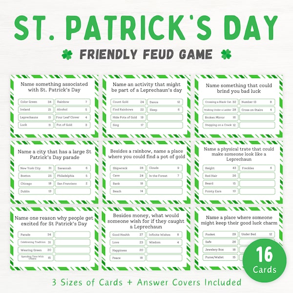 St. Patrick's Day Friendly Feud Game, St Patrick's Day Printable Games, St Patrick's Day Trivia Quiz, St Pattys Feud, Printable Download