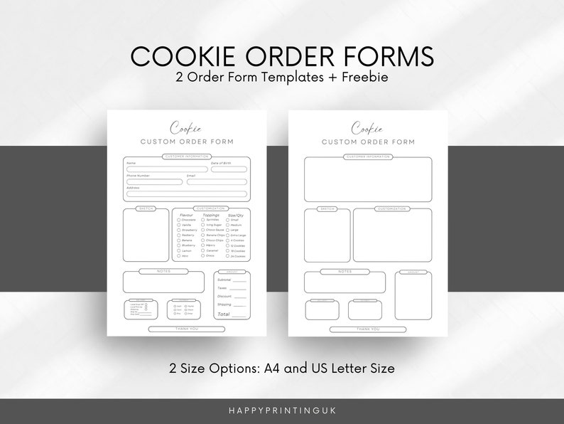 Cookie Order Form, Bakery Business Forms Bundle, Cookie Printable Shop