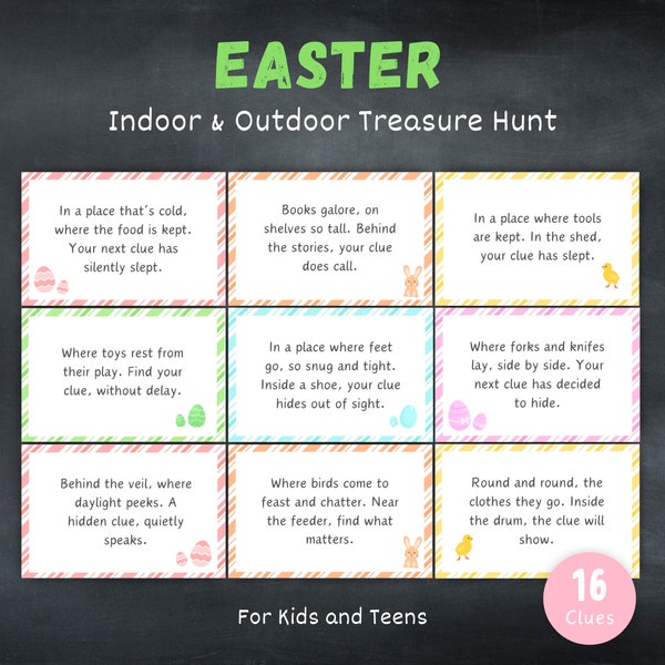 Easter Scavenger Hunt For Kids, Indoor Outdoor Treasure Hunt Game, Easter Egg Hunt Clues, Kids Easter Activities, Games for Kids & Teens