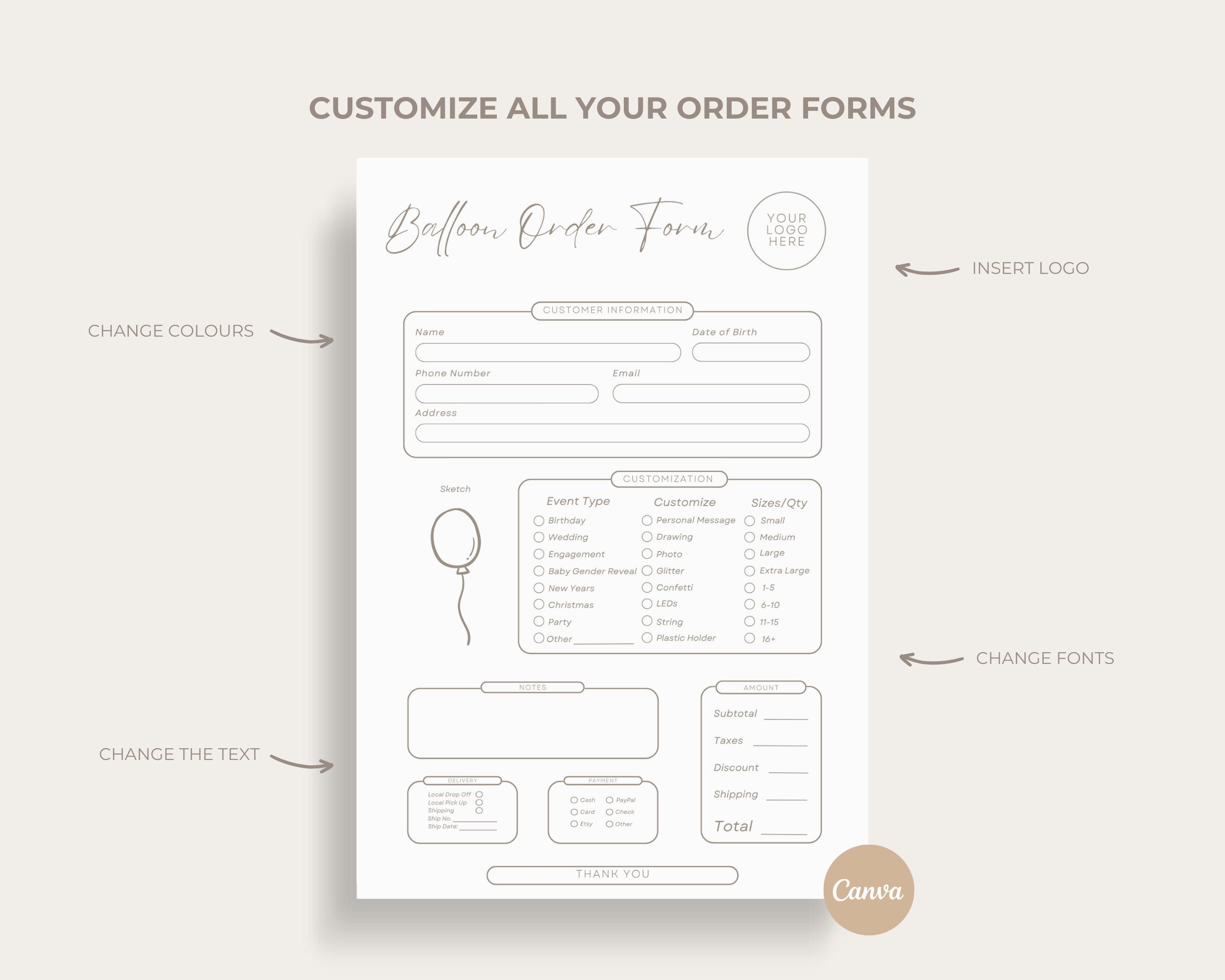 Custom Balloon Order Form Template, Editable Balloon Order Tracker ...