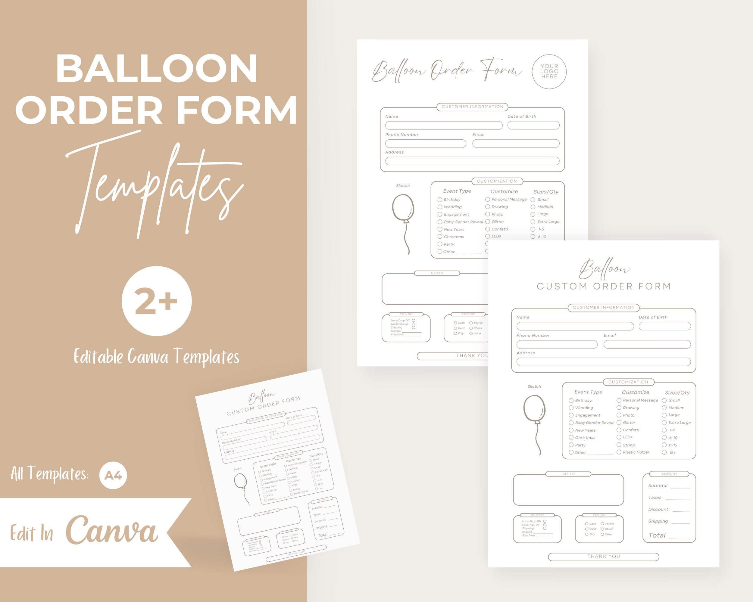 Custom Balloon Order Form Template, Editable Balloon Order Tracker ...