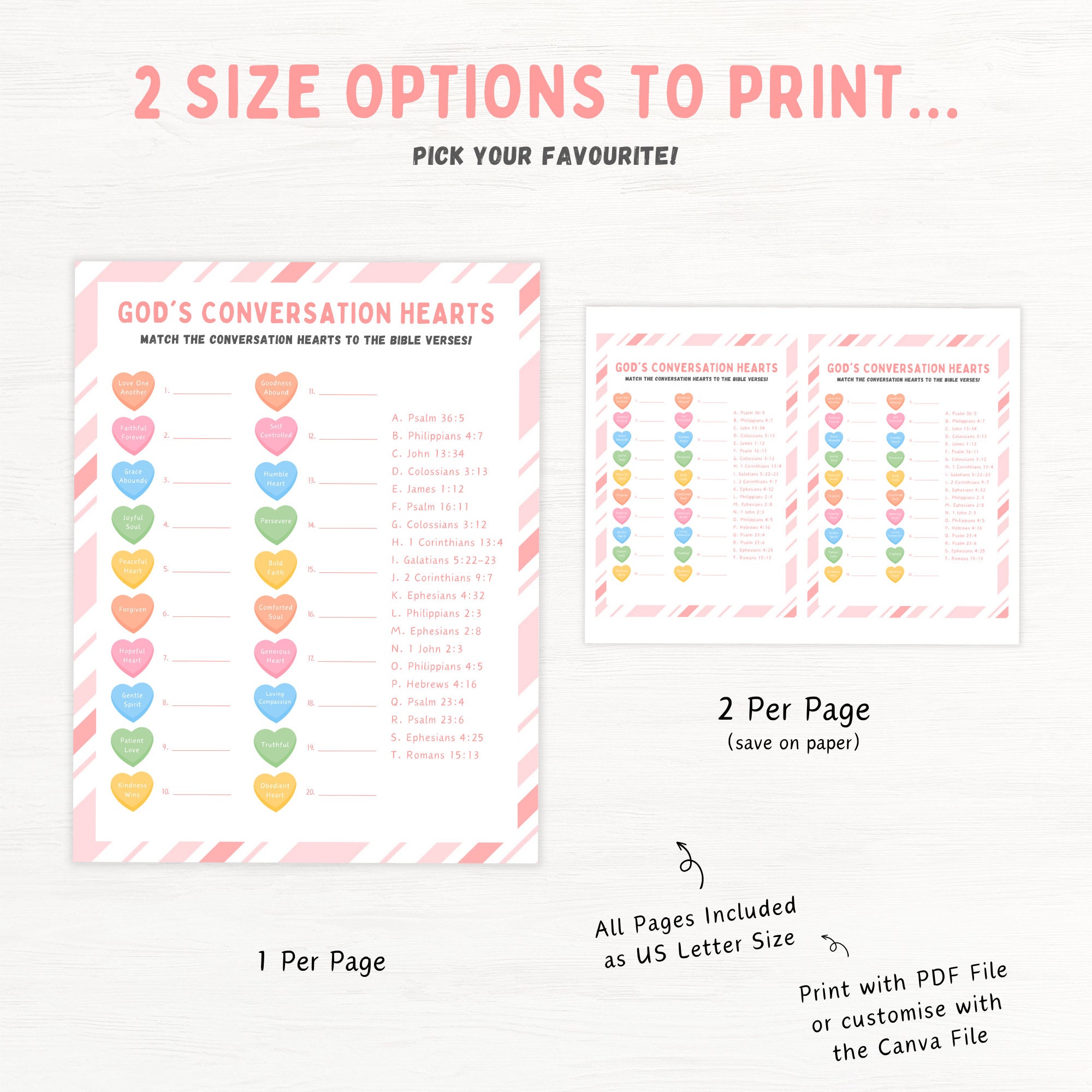 God's Conversation Hearts Bible Match Game, Valentine Bible Match Party ...