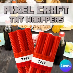 Pixel Craft TNT Wrappers, Birthday Gamers Template Labels, Pixelated Mine Theme Favors, Video Game Party Tag, Printable Instant Download DIY
