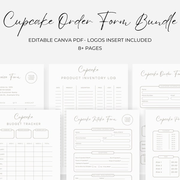 Custom Cupcake Order Forms Template, Cake Order Form Editable, Online Cupcake Ordering, Small Business Forms, Add Your Logo, Canva Templates