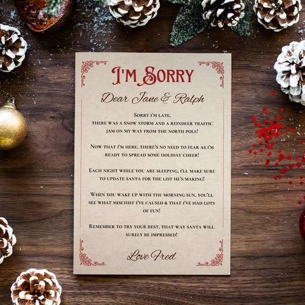 Sorry I'm Late, Elf Arrival Letter, Late Elf Letter Christmas, Elf is Back, Welcome Christmas Elf, Custom Letter, Digital Download, PDF