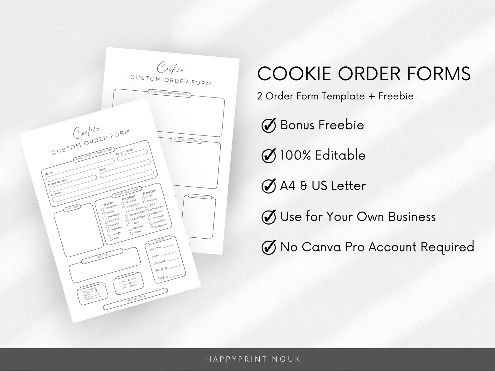 Cookie Order Form, Bakery Business Forms Bundle, Cookie Printable Shop ...