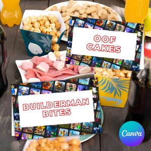 Game Inspired Food Cards, Editable Canva Food Tents, Printable Video Game Food Label Cards, Table Signs for DIY Birthday Party