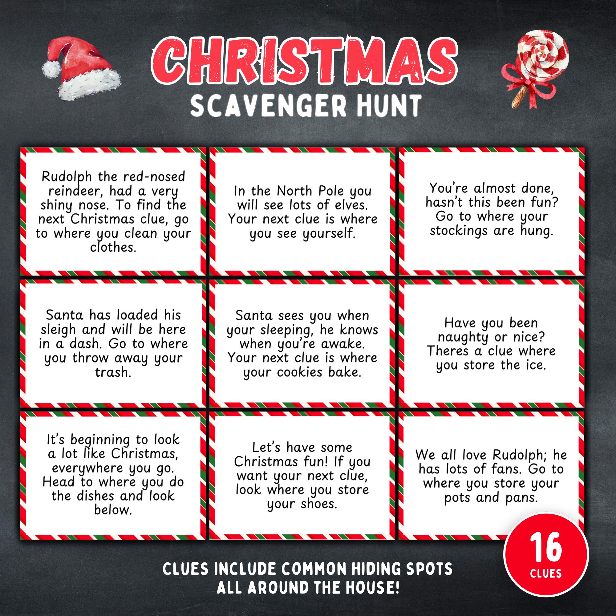 christmas scavenger hunt, christmas printable game for kids