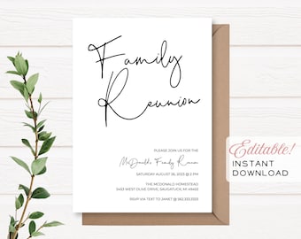 Casual Minimalist Family Reunion Editable Customizable Invitation Card | 5 x 7 | Instant Download