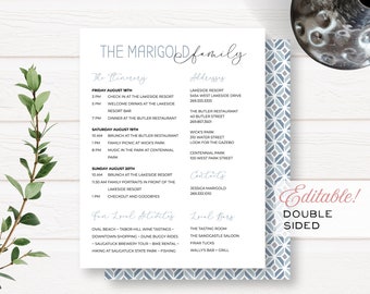 Modern Family Reunion Editable Customizable Event Itinerary + Details | Instant Download | Printable